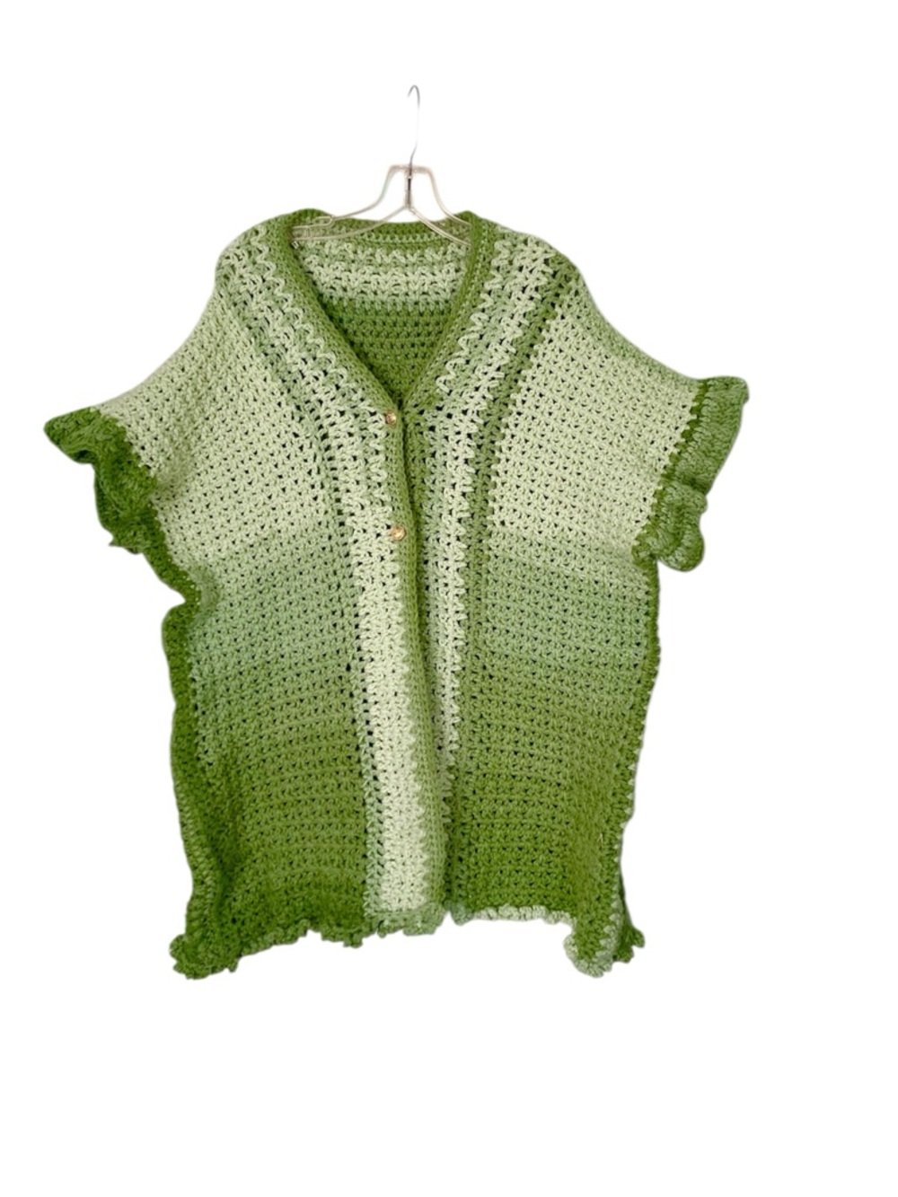 🌵Handmade Green Flutter Sleeve Crotchet Blanket Cardigan Sweater Chunky🌵